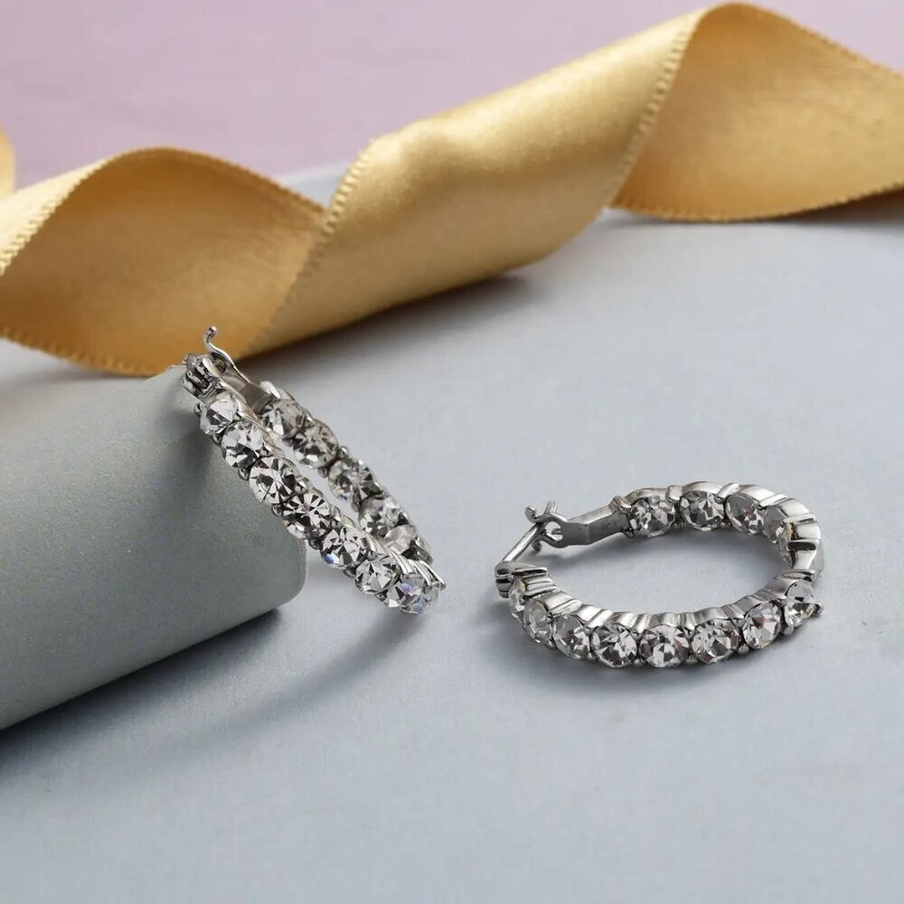 New, Montana Crystal Hoop Earrings in Stainless Steel